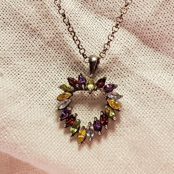 Vintage Marquee Gemstone Heart 925 With 925 Italy Chain - Picture 1 of 9